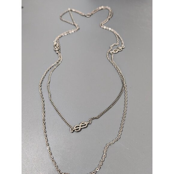 Vintage Silver Tone Love Knot Infinity Long Layered Chain Necklace 24 in - Picture 2 of 7